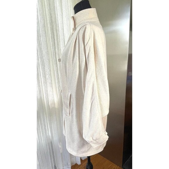 Vintage 80s coat, ecru off-white, batwing sleeves, thick cotton blend, Medium - Picture 3 of 10